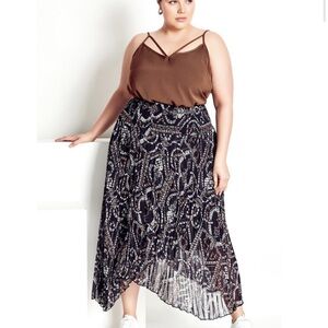 City Chic Black and White Smocked A-line Midi Skirt for Casual Nights